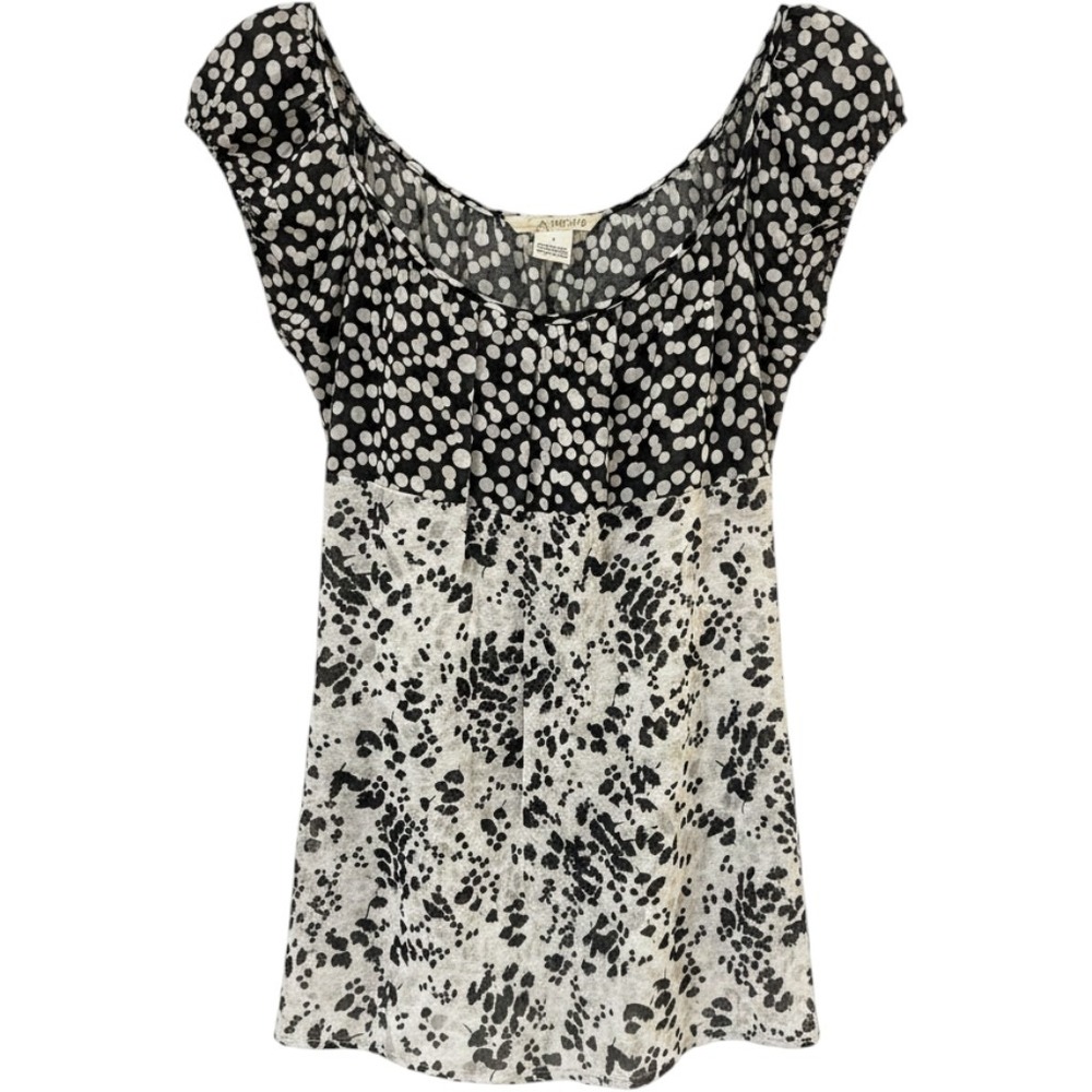 Kenzie Y2k Black White Polka Dot Floral Babydoll Tie Back Blouse Size 4